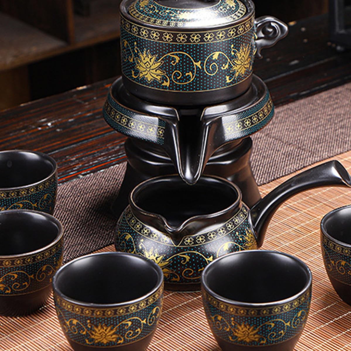 POPETPOP Juego de Tetera de Cerámica Clásica Taza para Oficina y Hogar, Diseño Semi-automático y Uso Múltiple, Set de Porcelana Elegante para Aficionados al Té