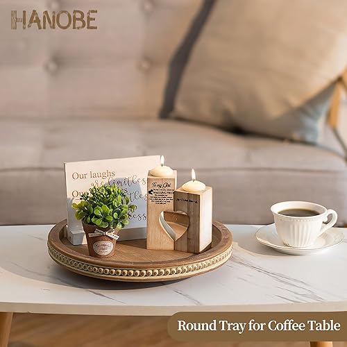 Vista 3 de Hanobe Lazy Susan - Bandeja de centro de mesa, organizador redondo de madera para tocadiscos de 12 pulgadas para mesa de comedor, cocina, mesa