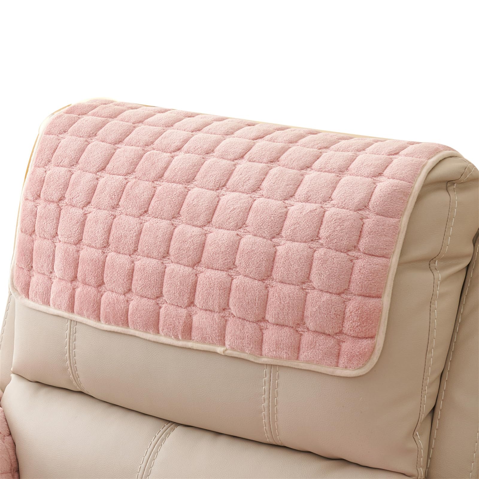 XDKS Anti-Slip Armchair Storage Bag, Headrest Covers for Chair Head Covers Furniture Winter Warm Sofa Headrest Leather Protector (Pink,Headrest)