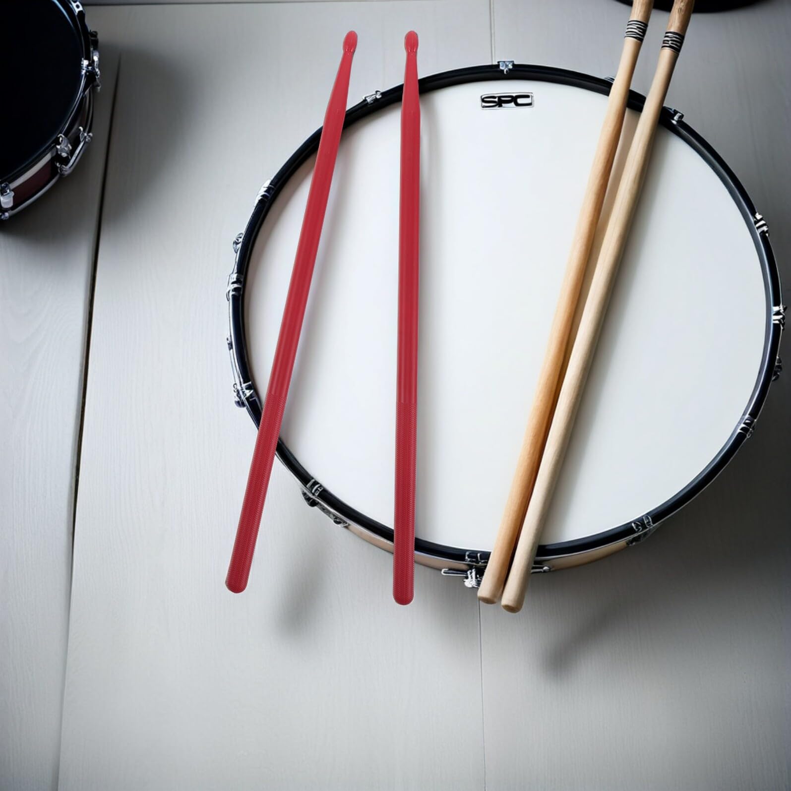 TOYANDONA Set di Bacchette per Batteria Rosse con Protezione Antiscivolo, Materiali in Nylon e Legno, Borsa per Bacchette Inclusa, Accessori per Percussioni per Principianti e Adulti