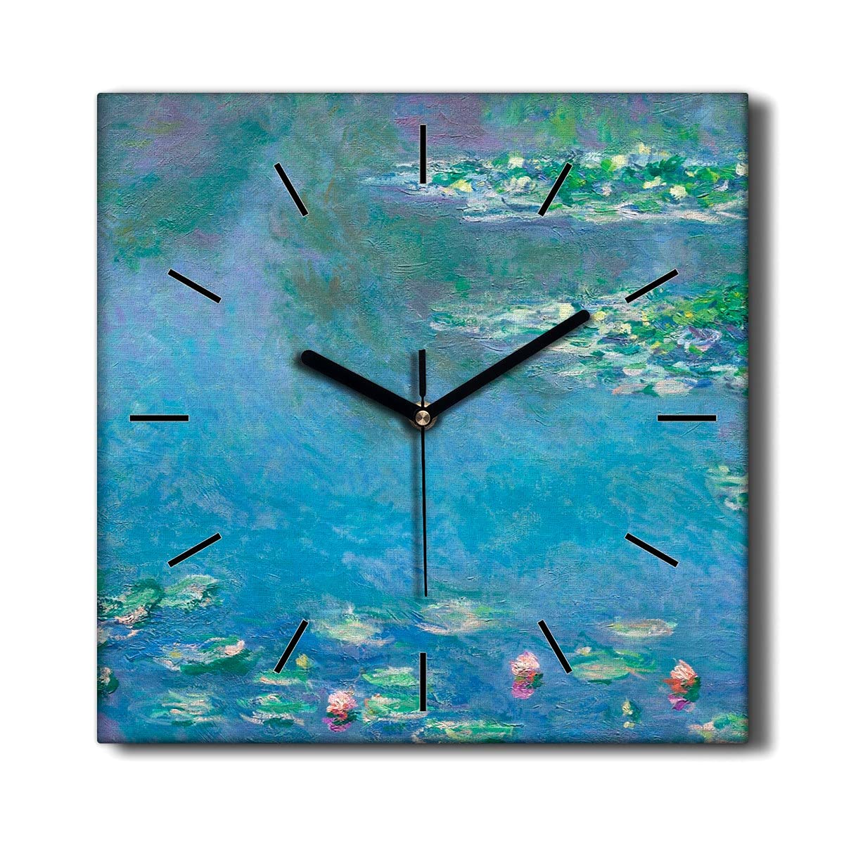 Horloge sur toile nénuphars Monet 30x30cm pour salon silencieuse