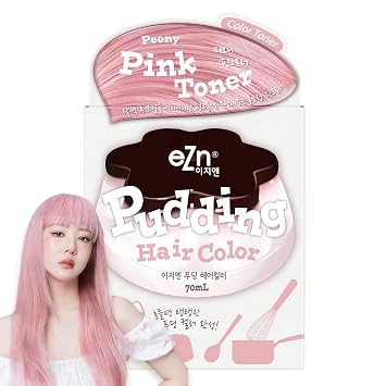 eZn Pudding Hair Dye, Ammonia-Free, Semi-Permanent DIY Korean Hair Dye Color with Keratin, Odorless Gentle for Sensitive Skin No Skin Irritation Pink Toner