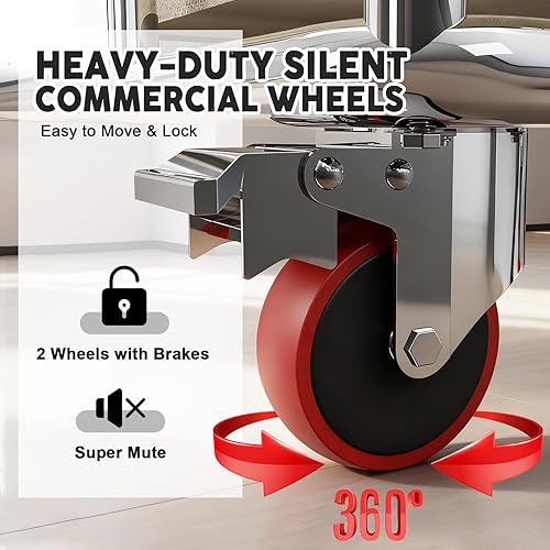 Miniatura 4 de Carrito de lavandería comercial con ruedas, cesta grande de 400 litros de 2 secciones con ruedas, carrito de lavandería rodante resistente con goma