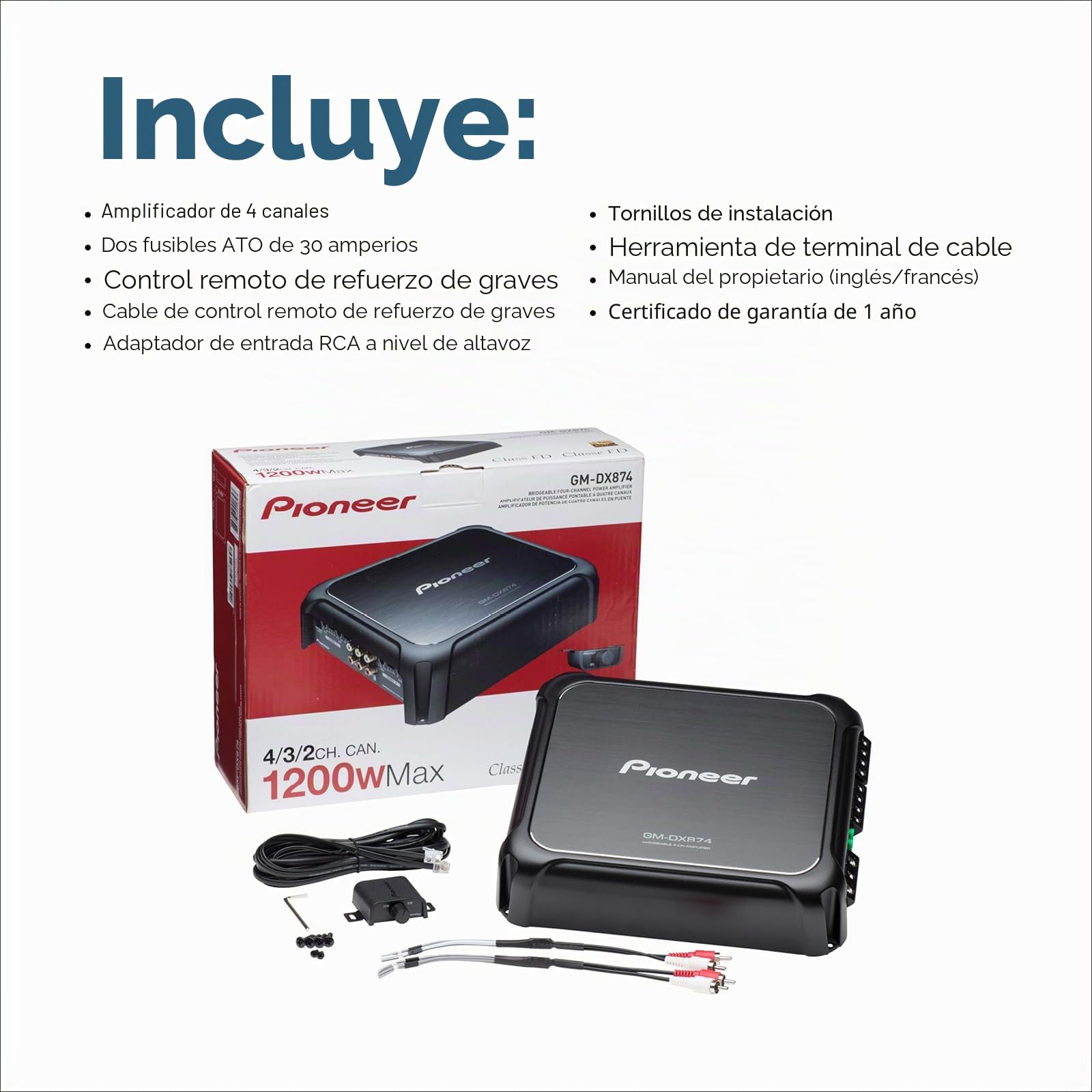 Pioneer GM-DX874 - Amplificador de audio estéreo de 4 canales clase D para coche, 1200 W máximo