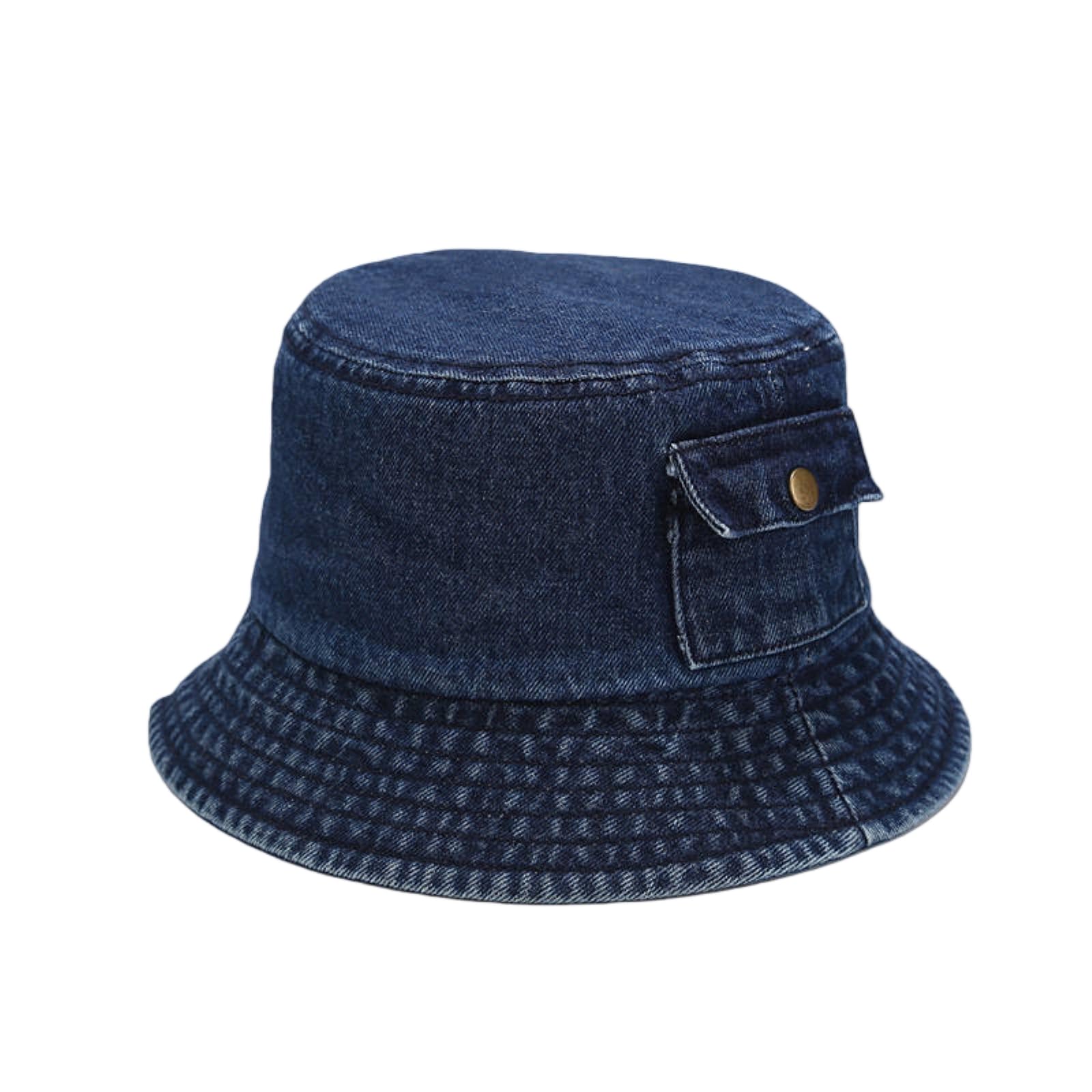 Casquette denim bucket hat rétro - Chapeau de pêcheur en coton résistant bleu foncé