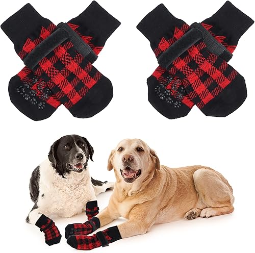 LUZGAT Calcetines para perros para suelos de madera dura para evitar lamerse botas de perro con protector de patas antideslizante agarres para