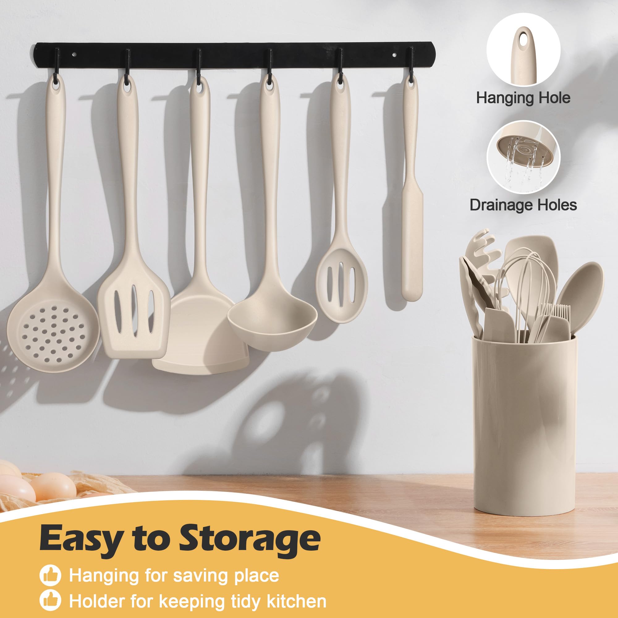 Homikit Küchenutensilien-Set mit Halter, hitzebeständig, lebensmittelechtes Silikon, inklusive Schlitzspatel, Schöpflöffel, Pfannenwender für antihaftbeschichtetes Kochgeschirr, spülmaschinenfest