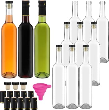 16oz Clear Glass Bottles 12 Pack, T-top Cap with PVC Shrink Capsules