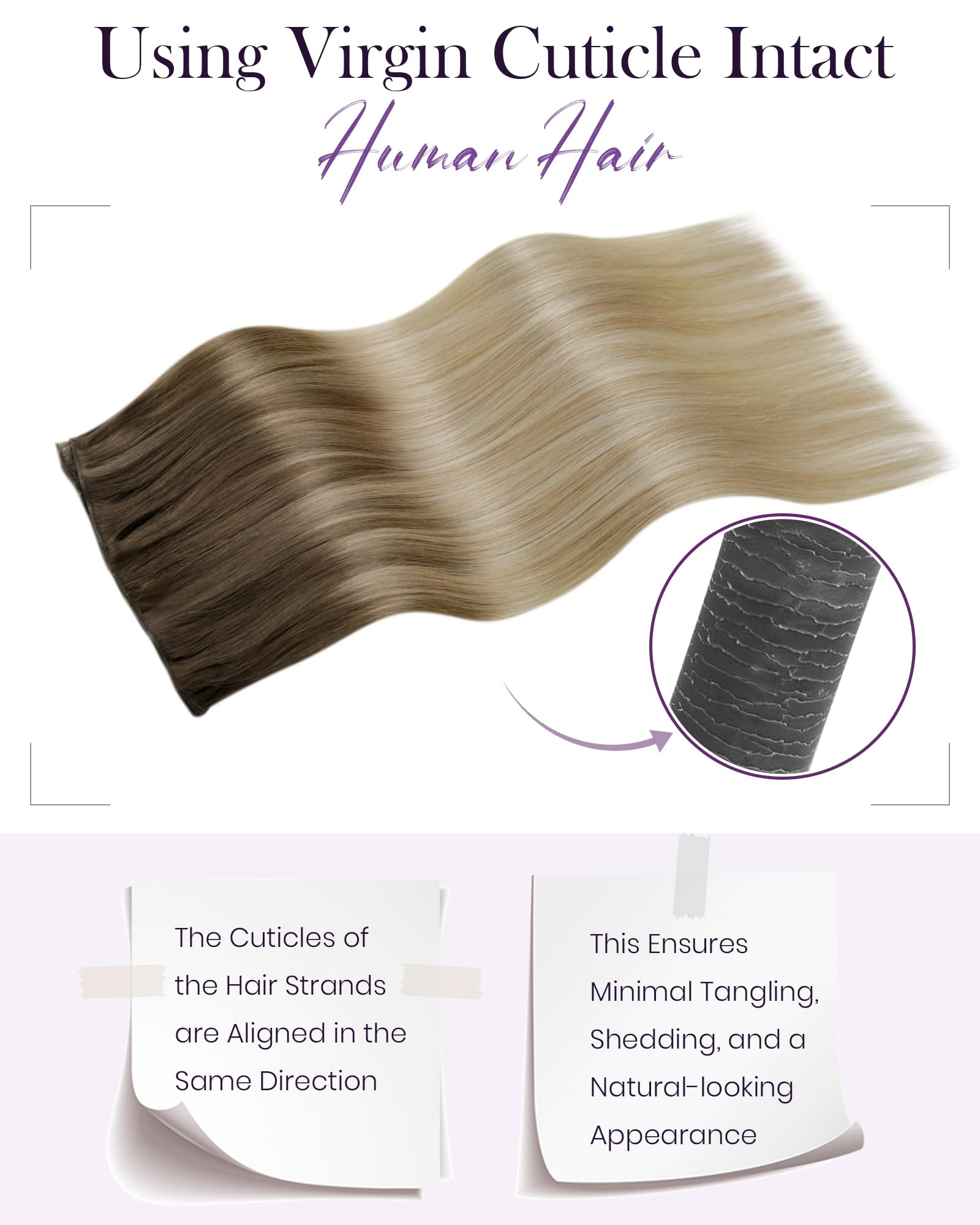 LaaVoo Undetectable Weft Hair Extensions Real Human Hair 20 Inch 60g Balayage Light Brown to Ash Blonde & White Blonde Seamless Double Weft Weave Remy Extensions #8/18/60 - Image 2