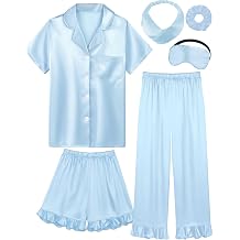 Kids Silk Pajamas Girls Satin Pajamas 3 Pcs Ruffle Girls Pjs Set