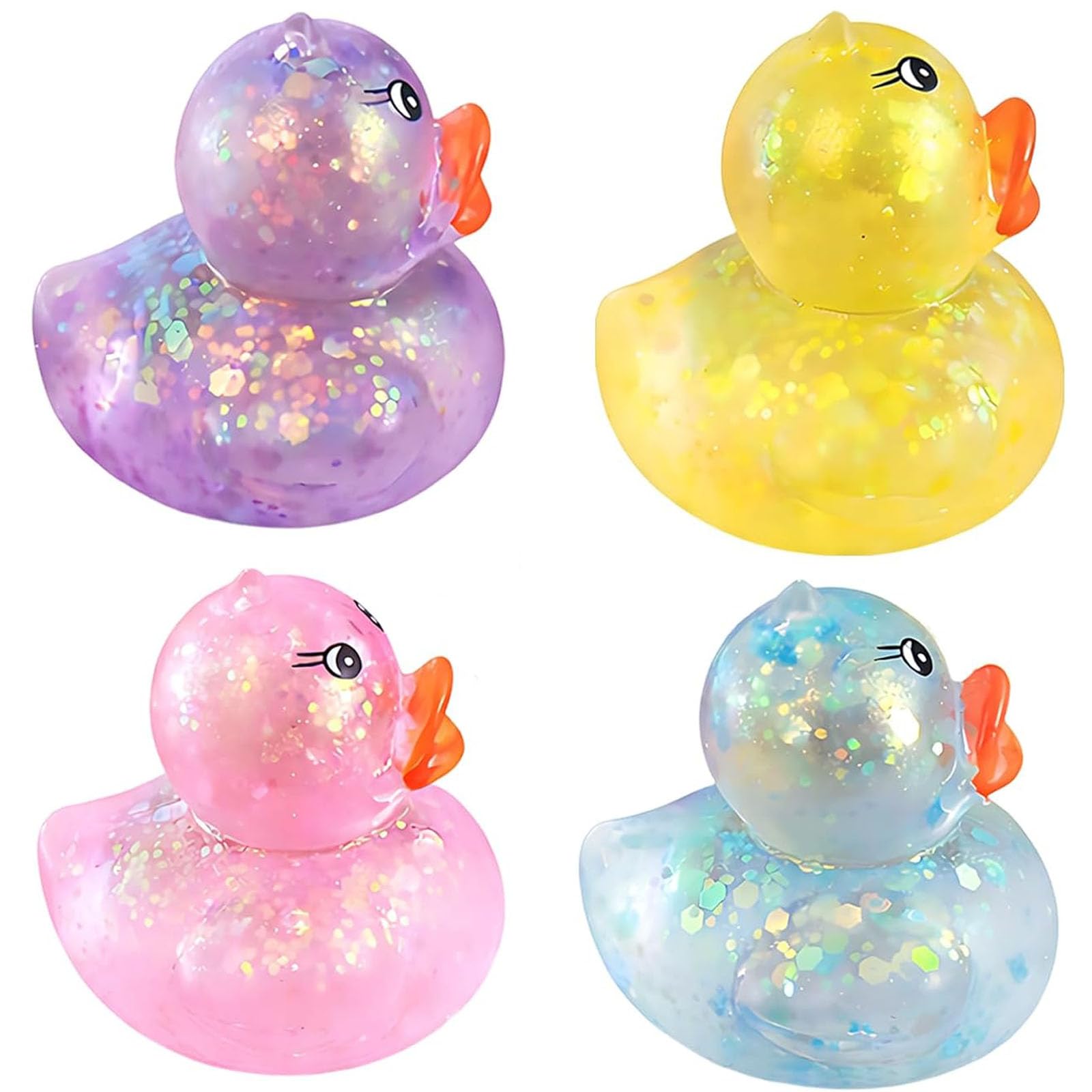 4Pcs Duck squ1shy Sensory Toys, Sugar Filled squ1sh1es in Four Colours, Glitter squ1shy Sugar Ball Sensory Play Items, Soft Sugar Swaps squ1sh1es b0by Ducks for Relaxation and Fun Activities
