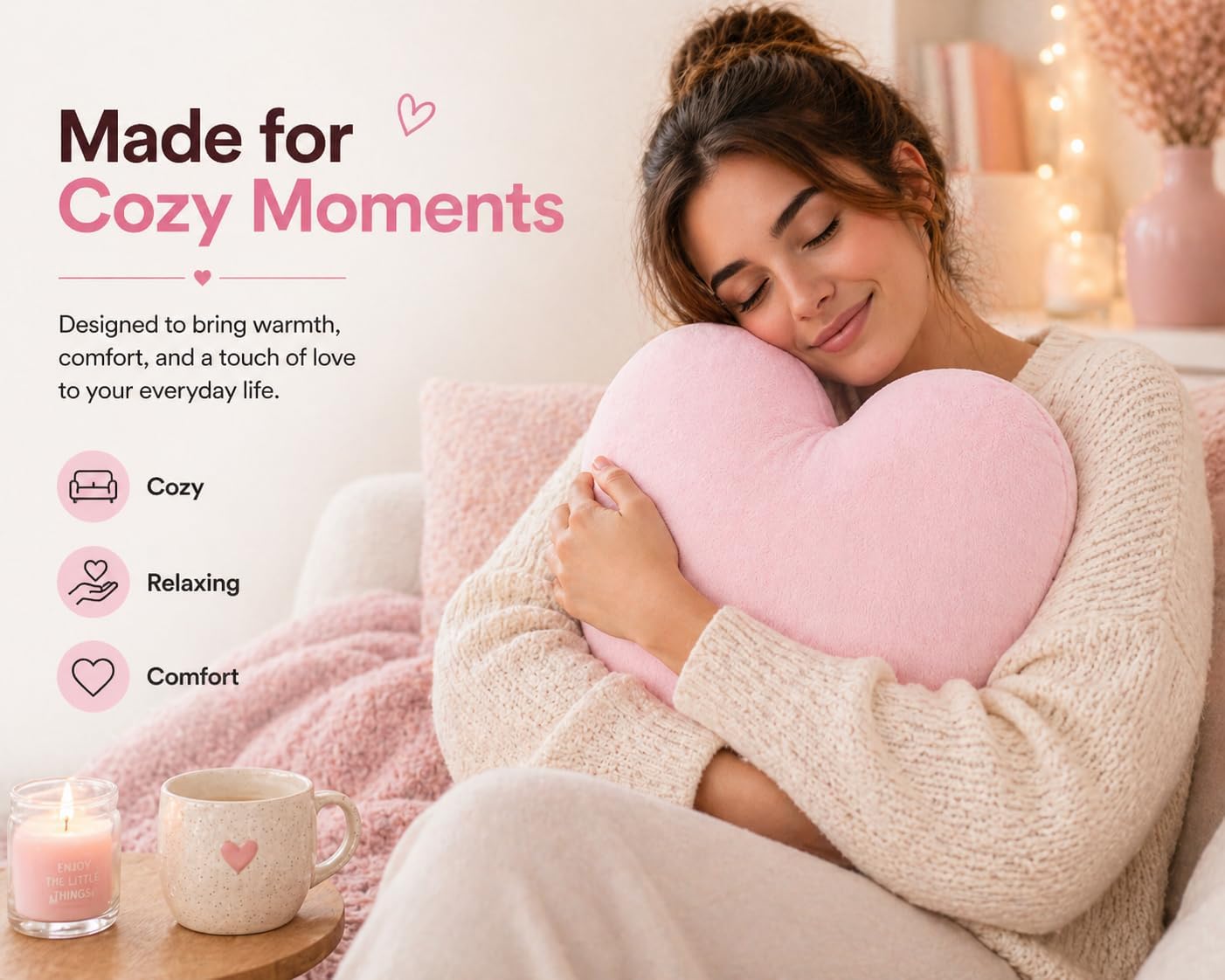 EVOLIVE Heart Shaped Pillow 15x17 Inch, Soft Micromink Throw Pillow, Romantic Love Gift for Valentine’s Day, Anniversary, Bedroom & Living Room Decor, Plush Indoor Cushion (Pink)