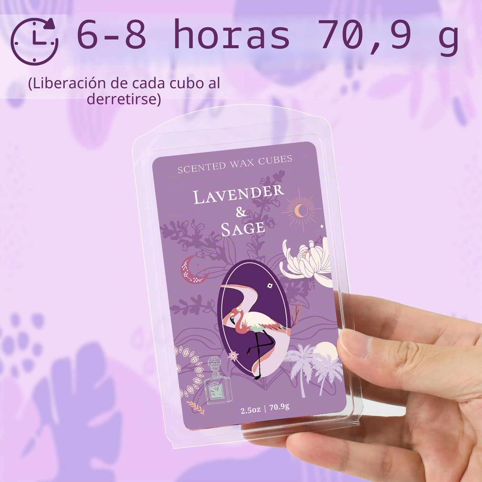 Cera Perfumada Derretida, Cubos de Cera de Soja Perfumados para Calentadores de Cera, 4 Aromas, 8 piezas, Lavanda, Salvia, Gardenia, Sándalo y Manzanilla