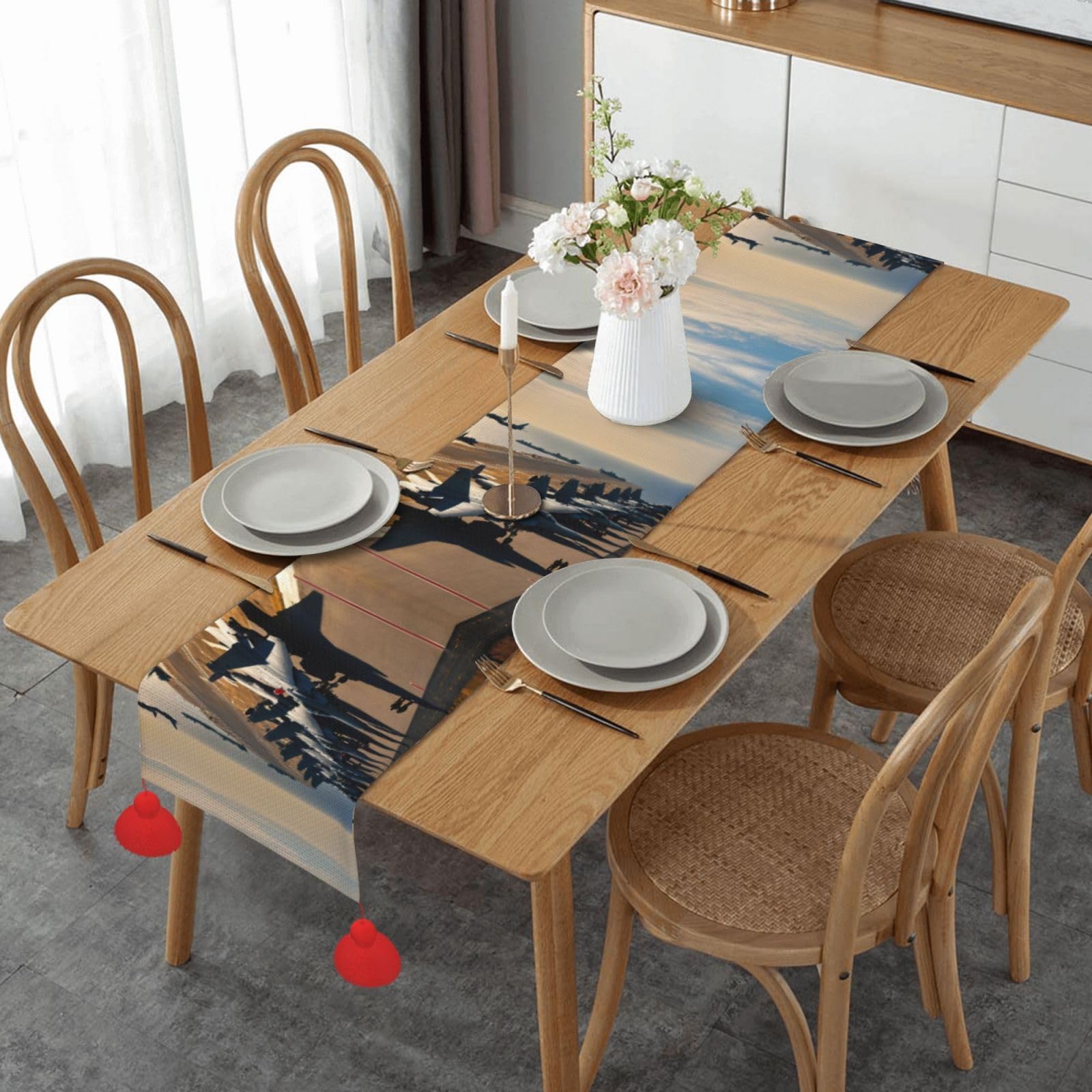 Chemin de table avions de chasse pour table de salle à manger de style ferme