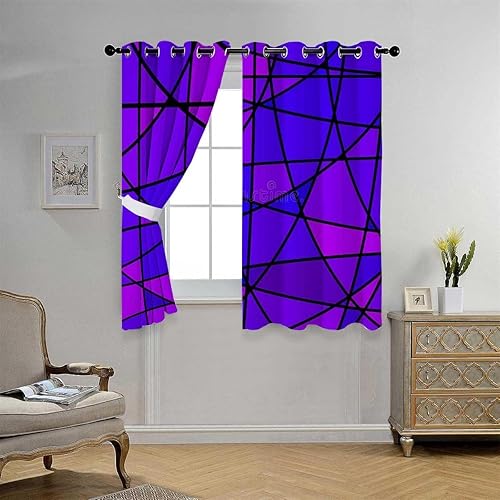 Miniatura 2 de Dark Out Curtains Purple Mosaic Decor Art Temporary Door Cortinas para Ventanas De Cuarto 55Inch Width by 45Inch Length,2 Panels