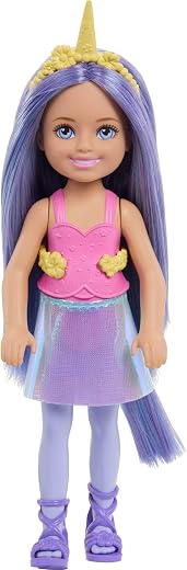 Barbie Chelsea Unicorn Small Doll (6-Inch) with Purple Hair Wearing Removable Tail, Shoes &amp; Hair Accessory, 6-inch Toy