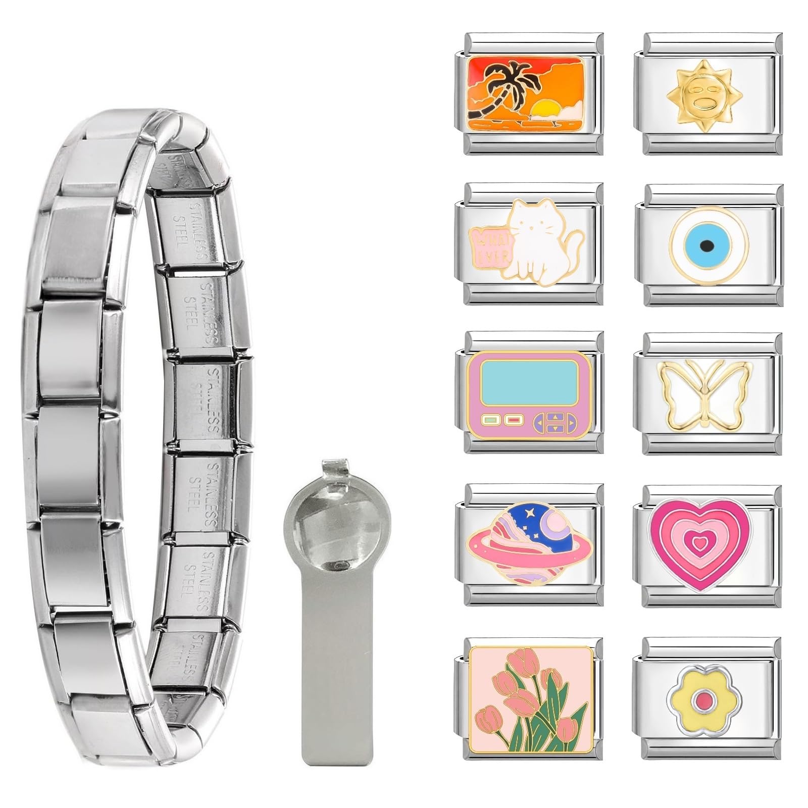Produktbild von Papasgix Italian Charm Bracelet Charms Silber Wörter Module Für