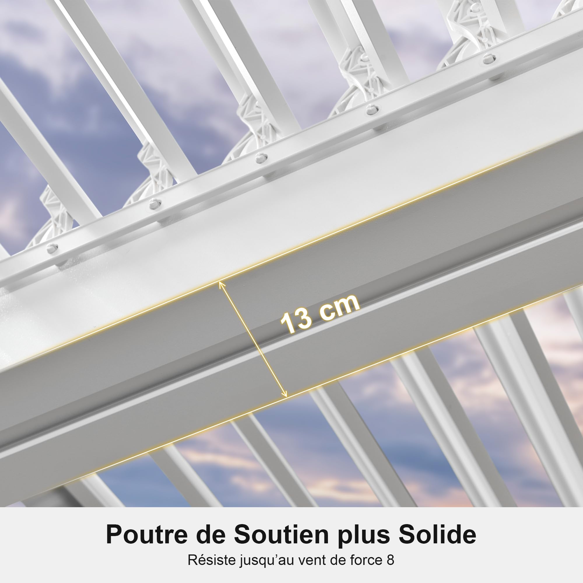 PURPLE LEAF Pergola Bioclimatique 4,8 x 3,68 m avec Éclairage Extérieur Intégré, Pergola Jardin Exterieur Lames Orientables Superficie 17,66 m² Tonnelle Aluminium pour Terrasse et Patio, Blanc