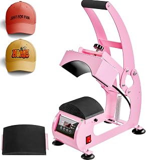 UOKRR Heat Press Machine for Hats,Curved Element Press Clamshell Design,LCD Digital Timer Temperature Control with 2pcs Curved Heating Elements(5.5"x3.8", 5"x3.4")-Pink