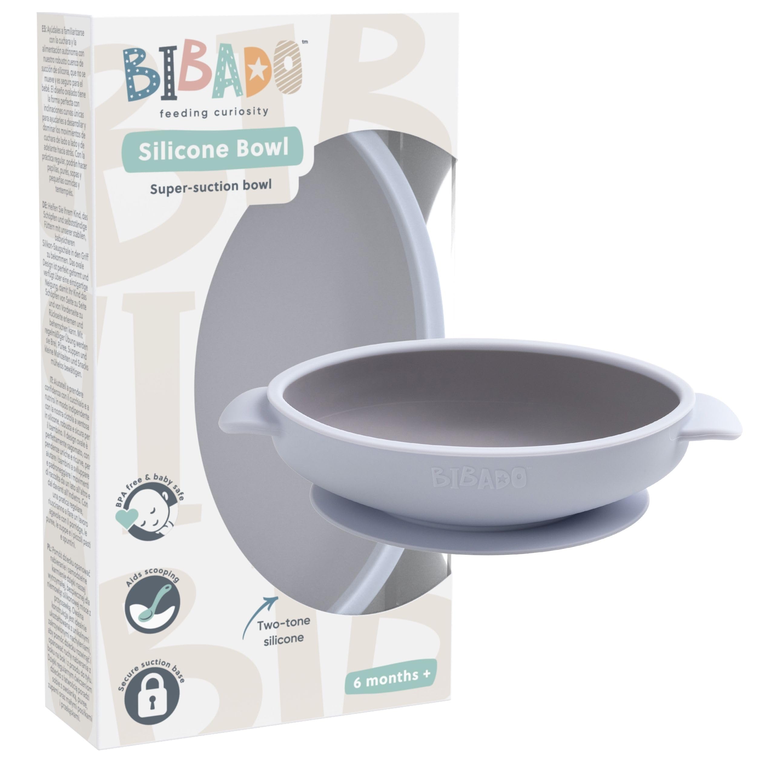 BIBaDO, Silicone Baby Bowl (Mist), Stay Put Suction Bowl, Oval Shape, First Meals & Snacks, Durable