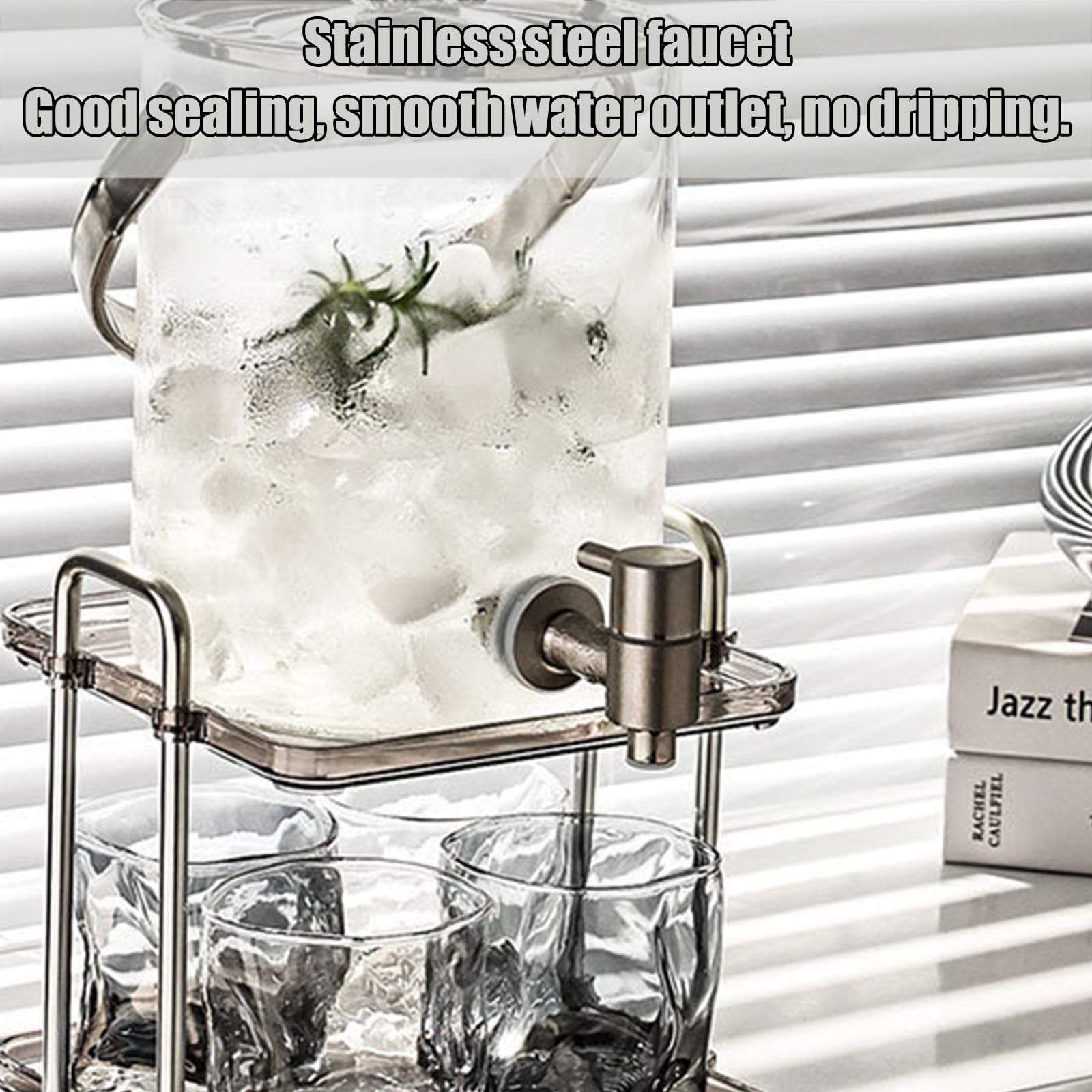 Getränkespender,Glaskaraffe,Glaskrug Mit Zapfhahn Aus Edelstahl Und Basis Aus,Wasserspender Saftspender Limonadenspender Glasbehälter Für Getränke,Silver b,3L