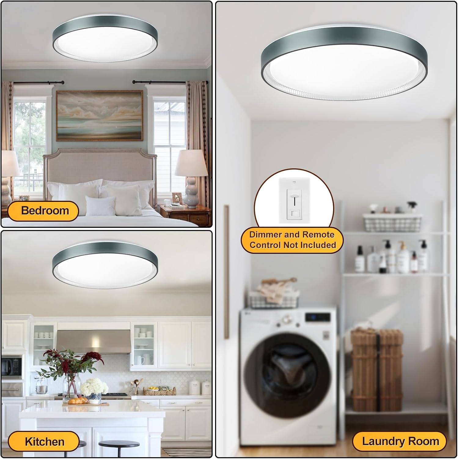 DLLT Flush Mount Ceiling Light: Close to Ceiling Light Fixtures 20 Inch 45W - Dimmable Ceiling Lamp 3000-6000K 5 Color Selectable Ceiling Mount Light for Bedroom Kitchen (Blue)