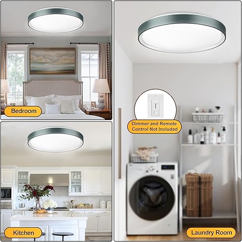 Miniatura 6 de DLLT - Lámpara de techo redonda de cristal de 45 W, moderna lámpara LED regulable cerca del techo, lámpara de techo azul de 20 pulgadas para