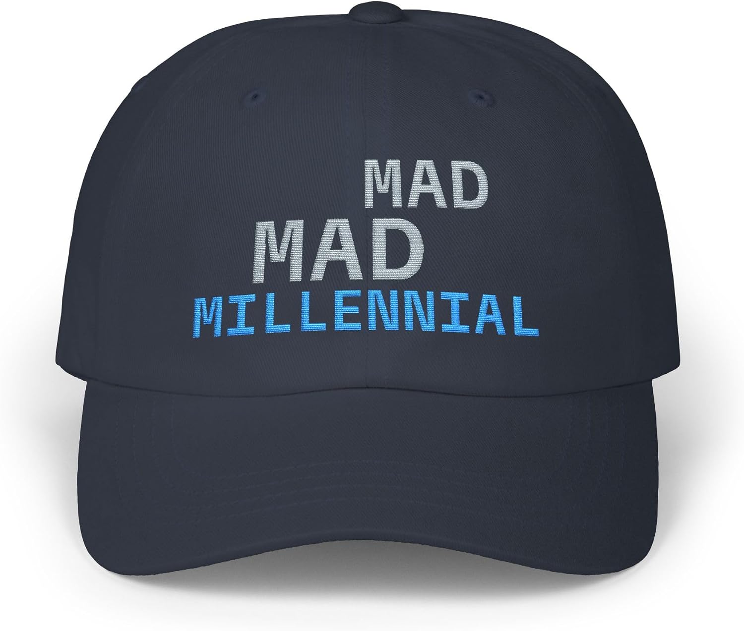 Premium Mad Mad Millennial Dad Cap Adjustable Unisex Baseball Hat Embroidered Lettering Curved Brim Funny Hat for Men & Women