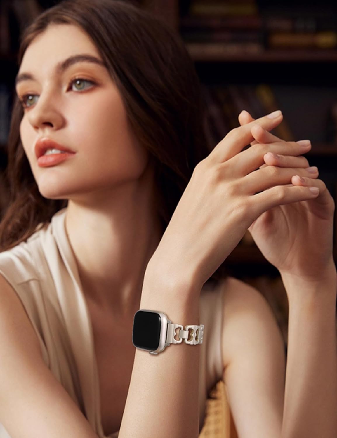 Wearlizer Compatible with Apple Watch Band 42/46/38/40/41/44/45/49mm Women, Dressy Pretty Stainless Steel Metal Strap Fancy Designer Link Bracelet for iWatch Series 11 10 9 8 7 6 5 4 3 SE/Ultra 3 2 1 - Image 6