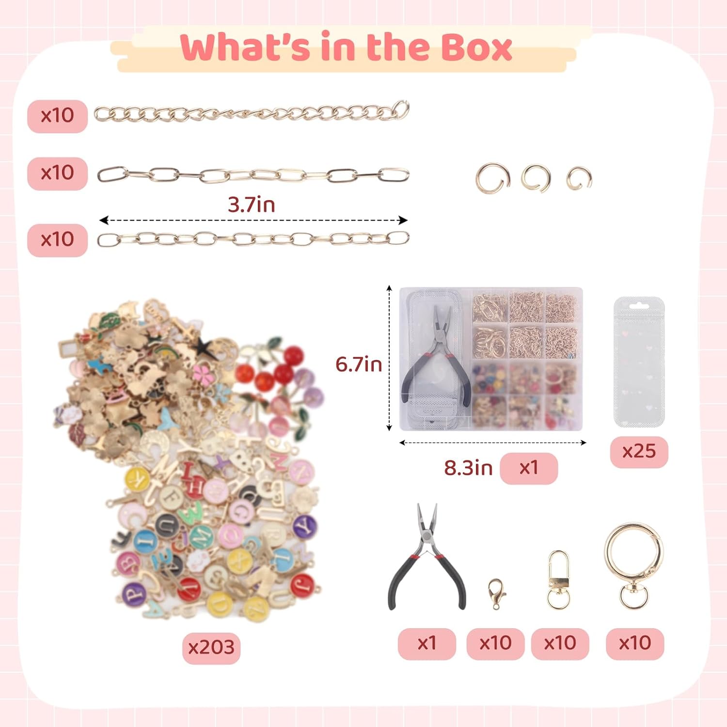 DORMIYA 656PCS DIY Lip Gloss Charms Keychain Kit with Pendants, Pliers, Jump Rings, 3.7 in Chains, Jewelry Making Kit for Custom Keychains, Bags, Valentines Gifts (656PCS) image 4