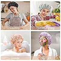Vista 5 de Tbestmax 4 Piezas Gorros de Ducha Sombrero para Mujeres y Niñas, Gorro de Baño Reutilizable Impermeable Dobles Capas Impermeables