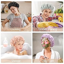 Tbestmax 4 Pcs Shower Caps Hat for Women and Girl, Reusable Waterproof Bath Cap Double Waterproof Layers