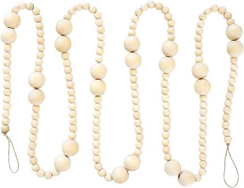 Sageinthyme - Guirnalda de cuentas de madera de 7 pies para decoración del hogar, rústico, natural, árbol de Navidad, decoración bohemia para colgar