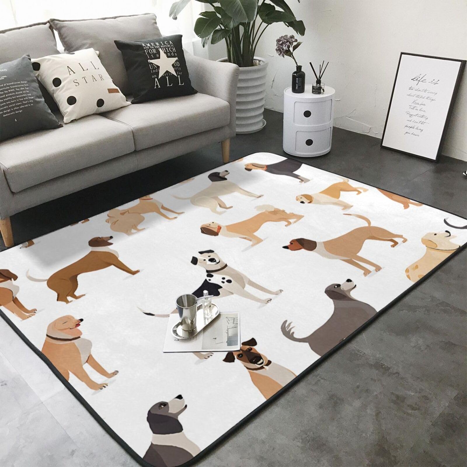 Beagle Dog Print Living Room Anti Slip and Absorbent Carpet, Indoor Bedroom Bed Floor Mat, Ultra Soft Washable Carpet 80x58 in