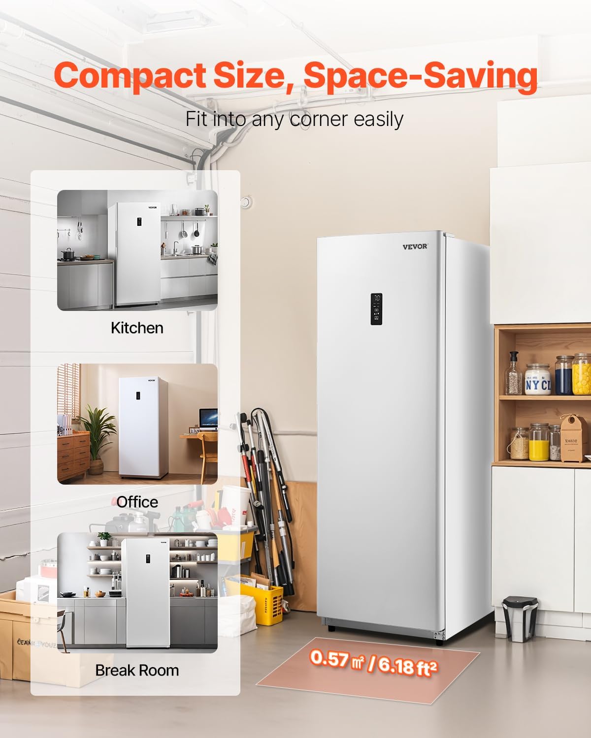 VEVOR Convertible Freezer/Refrigerator, 17 Cu.Ft Frost Free Upright Freezer with Temp Control Panel, Door Open too Long Alarm, Adjustable Shelves and LED, Standing Fridge for Kitchen, Office, Garage