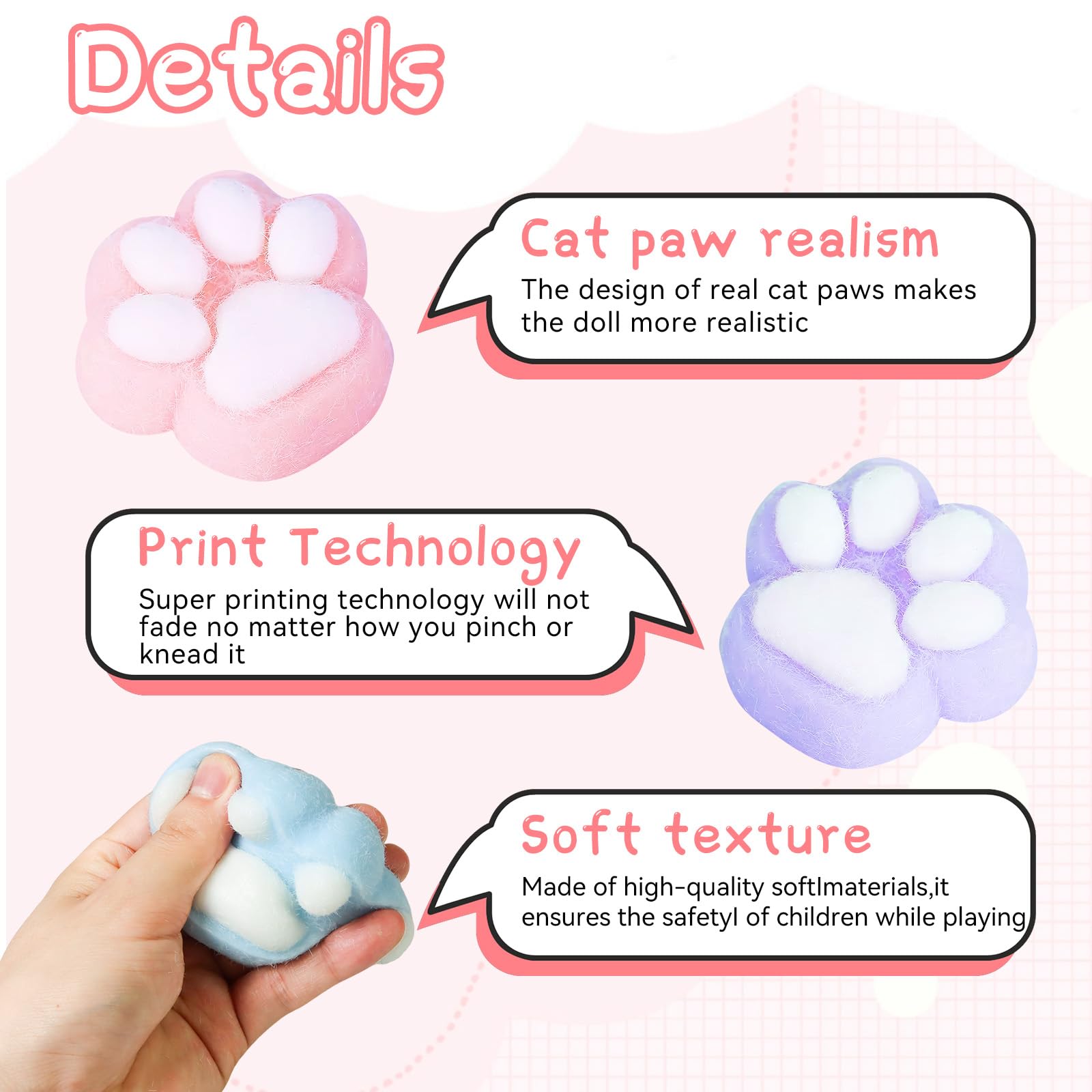 4 Pcs Taba Squishy, Cat Paw Squishy for Stress Relief Fun Fidget Toys, Cute Super Soft Squeeze Toys - Image 4