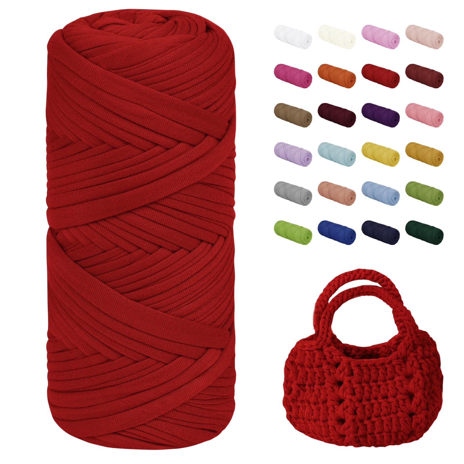 Uiopa T-Shirt Yarn, 200g/75m Chunky Crochet T Shirt Yarn, Polyester Elastic Fabric Ribbon for Crocheting Bags, Baskets, Home Decor, DIY Crafts (Red)