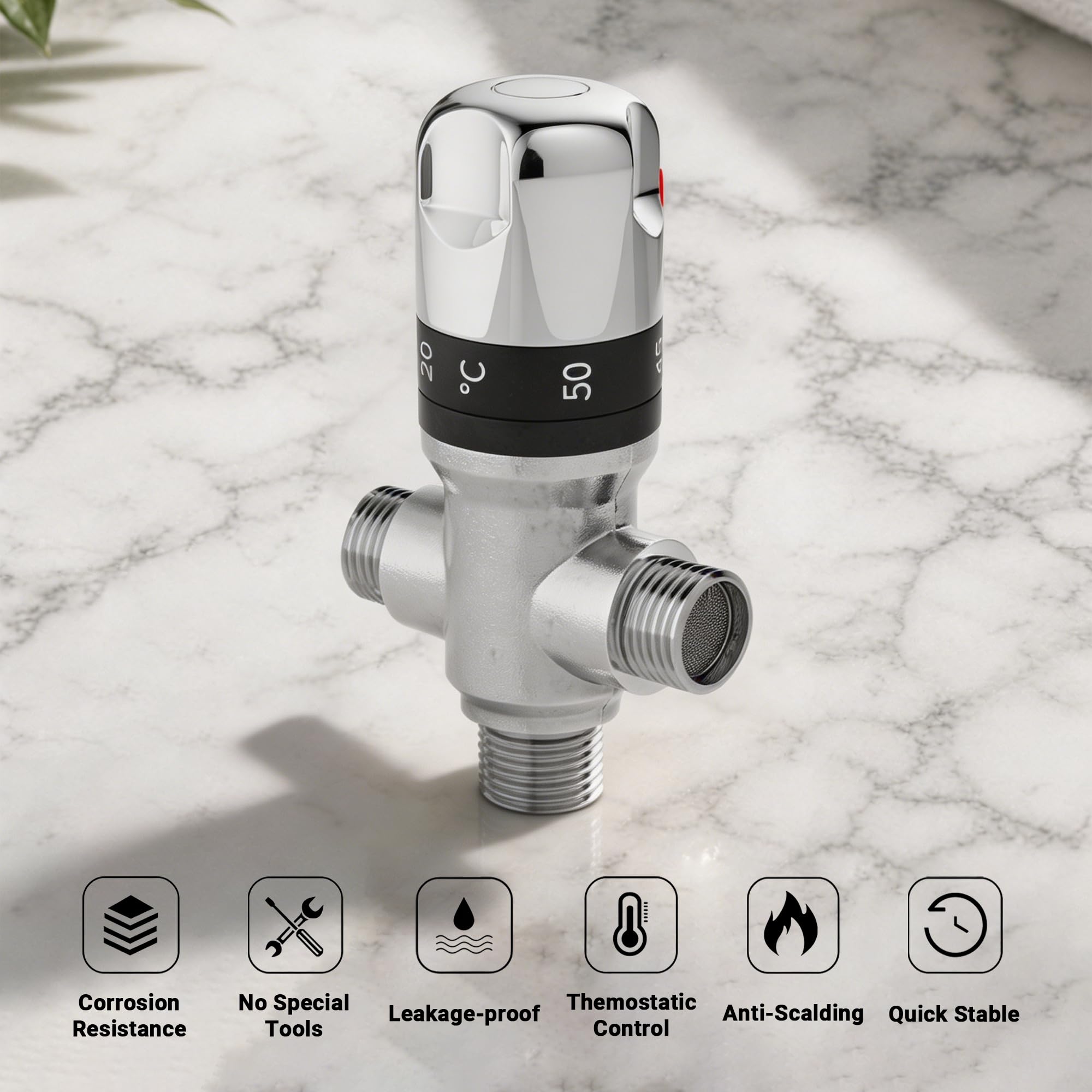 MORADO Válvula mezcladora termostática para sistema de ducha, válvula de control de temperatura del agua con conexiones BSP de 15 mm, latón sólido, cromo