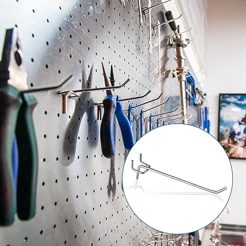 Miniatura 6 de Jiozermi 100 ganchos J para tablero de clavijas, ganchos de metal para clavijas, no se caen, ganchos para estanterías que se adaptan a todos los