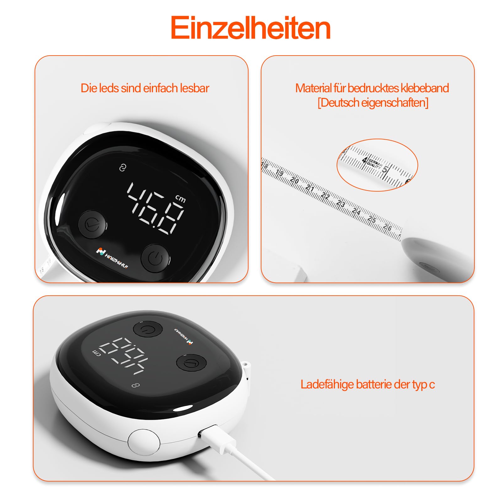 Fitdays Smartes Körpermaßband mit Bluetooth & LED-Bildschirm | Körperfett-BMI-Messung + App-Tracking für Fitness/Abnehmen | Automatisch Einziehbar & Tragbar (Schwarz)