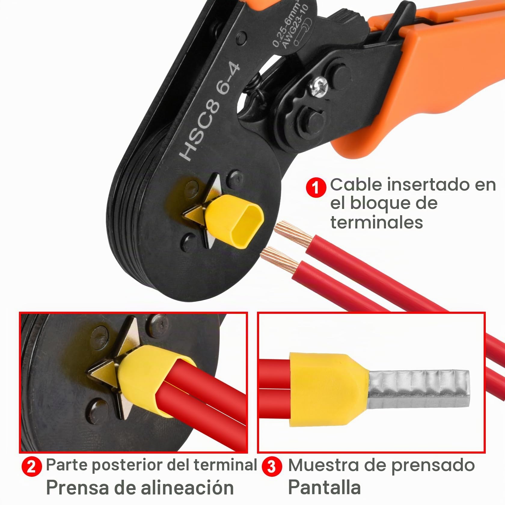 Heschen Terminales de crimpar, TE6014, AWG10*2/2 * 6mm², Terminales para cables gemelos, Terminales para cables gemelos, Longitud 14 mm, Amarillo, Paquete de 100