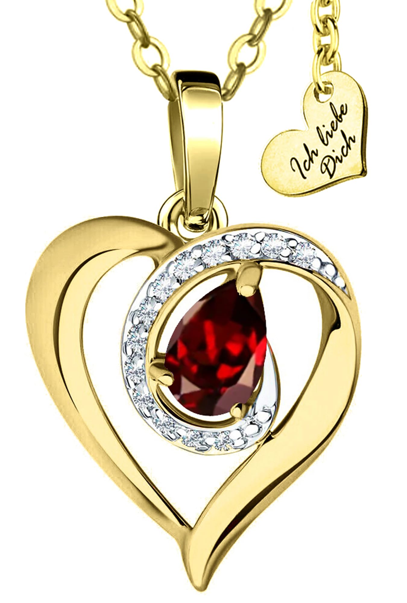 Herzkette echter Edelstein Silber 925 Gold vergoldet Halskette Damen Kette mit Herz Anhänger Schmuck Liebe Geschenk für Frauen Freundin Hochzeitstag Jahrestag Goldkette