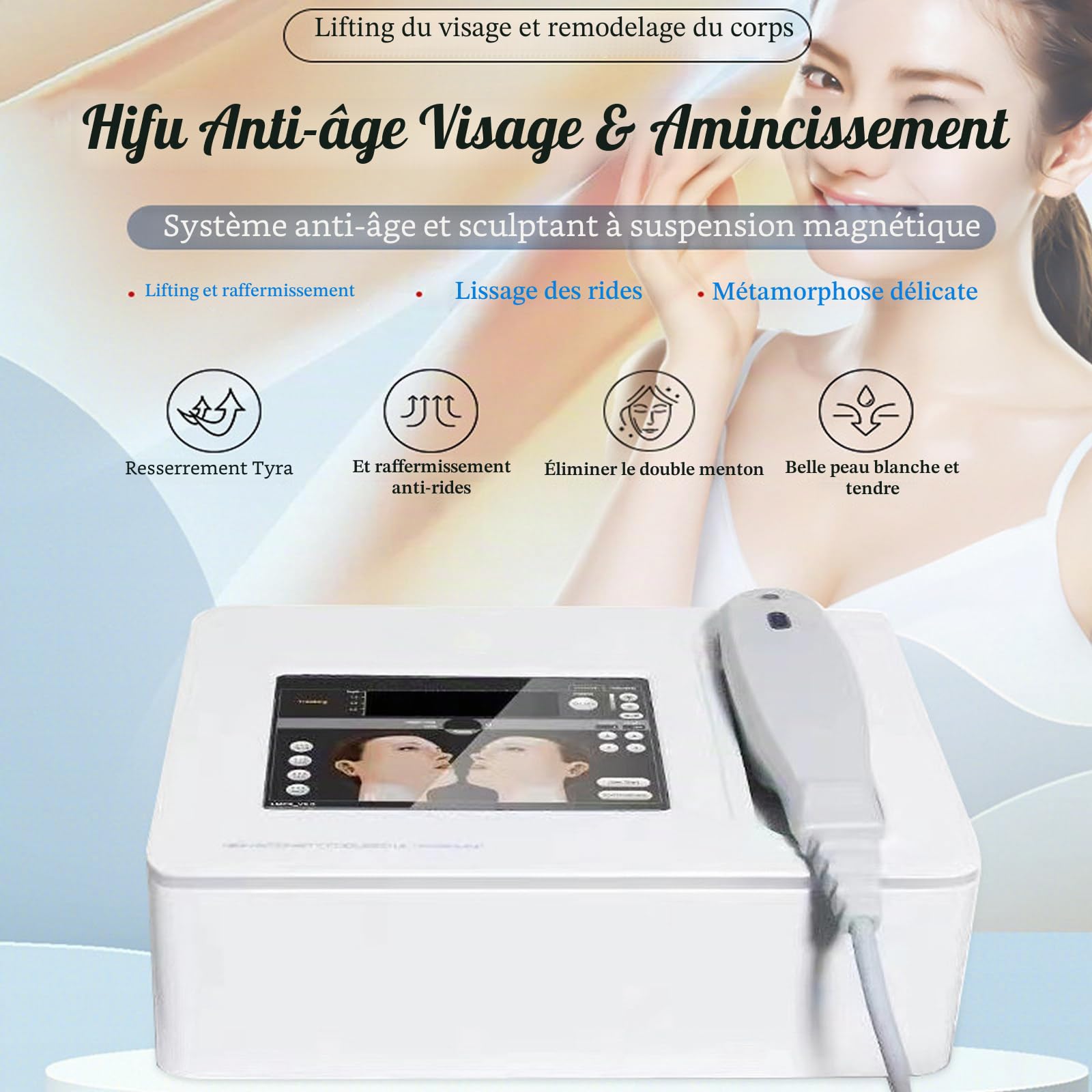 Machine De Beauté 7d Hifu Anti-Rides Pour Lifting Du Visage Et Raffermissement De Peau,Machine Amincissante Focalisée à Haute Intensité Pour Corps,Resserre Ridules,Rajeunissement De Peau,3heads