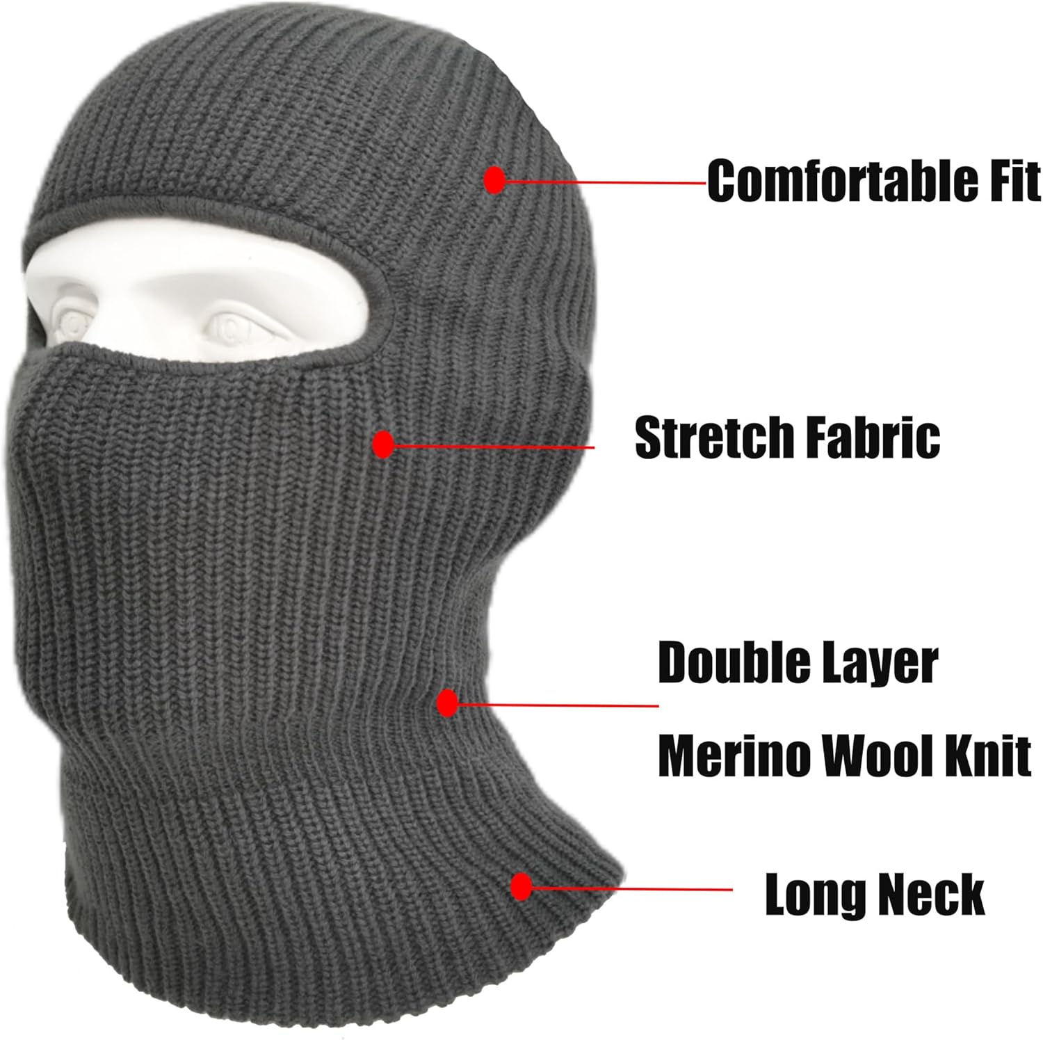 Winter Wool Balaclava Knit Ski Mask Beanie for Men Women 2 in 1 Balaclava Beanie Hat Warm Full Face Ski Mask