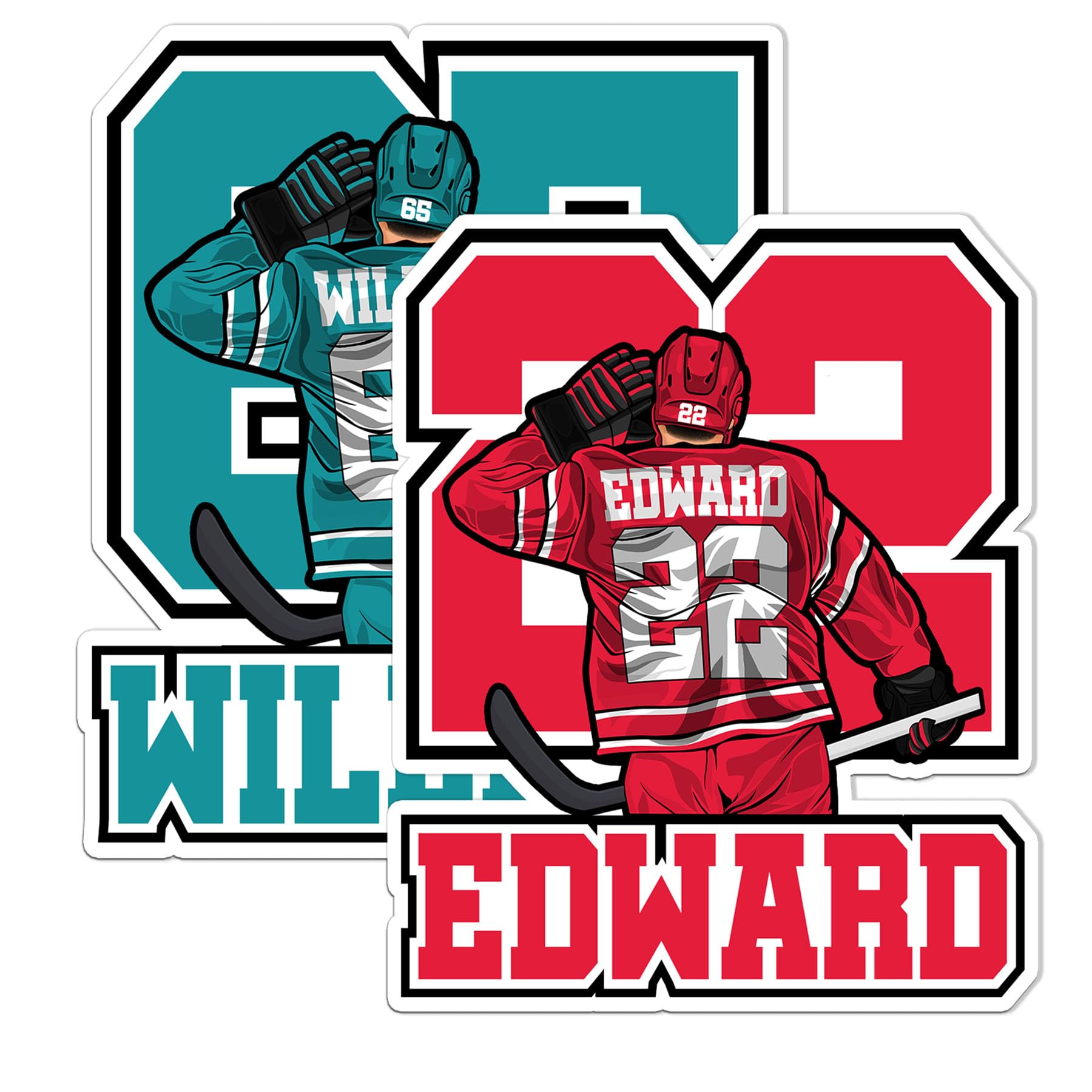 Custom Hockey Sticker Personalized Name Number Hockey Player Jersey Back Side V3 Waterproof Vinyl Decal for Water Bottles Tumblers Laptops Hard Hat