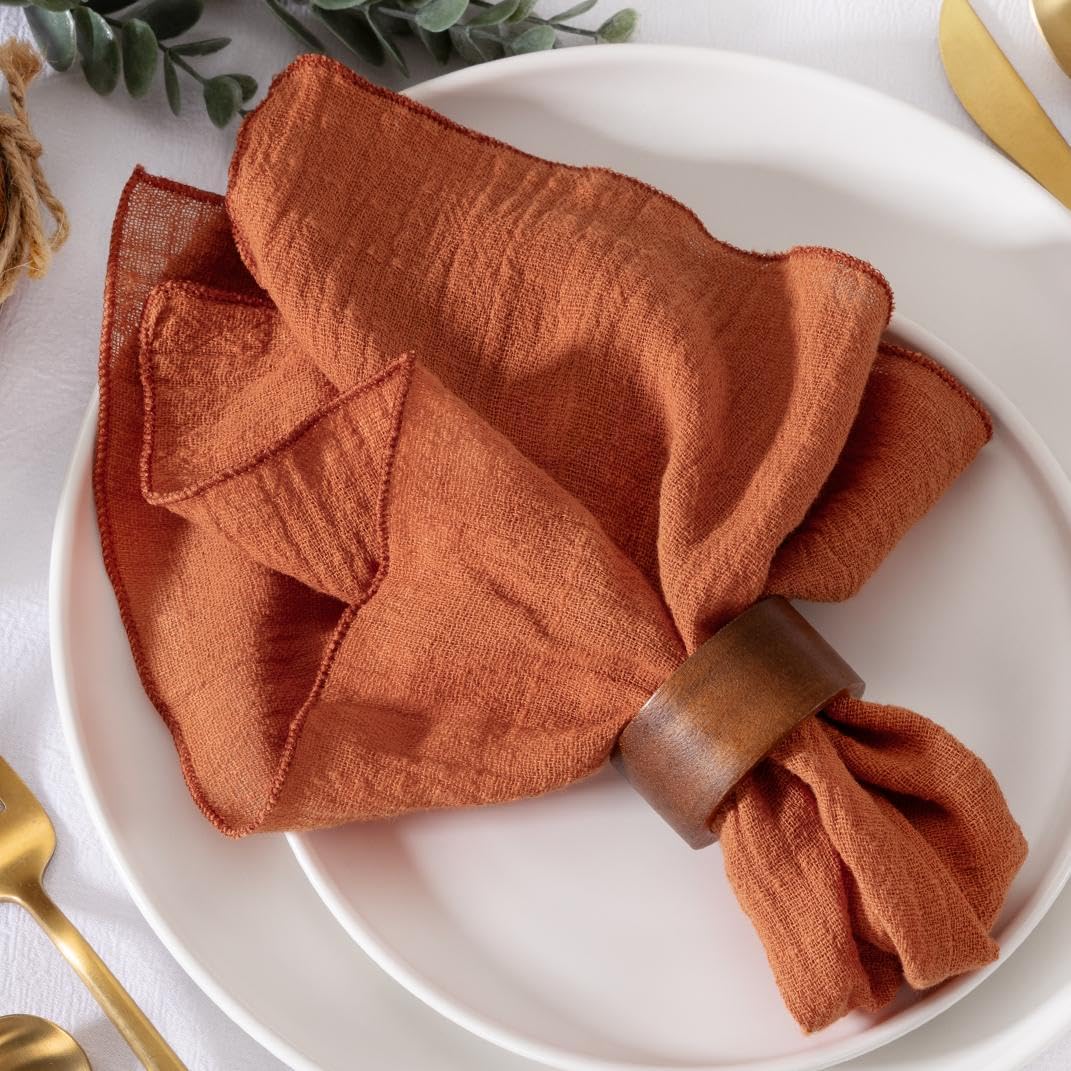 MLMW Terracotta Cloth Napkins Set of 10 Cotton Linen Dinner Napkins Bulk Washable 16.5"×16.5" for Vintage Wedding Party Baby Shower Bridal Shower Birthday