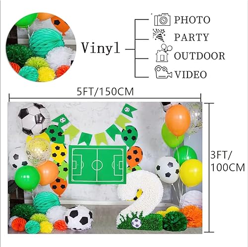 Miniatura 5 de Pancarta de fondo de 2 cumpleaños con temática de fútbol deportivo, decoración de fondo para fiestas de 2 años para niñas, niños, suministros de