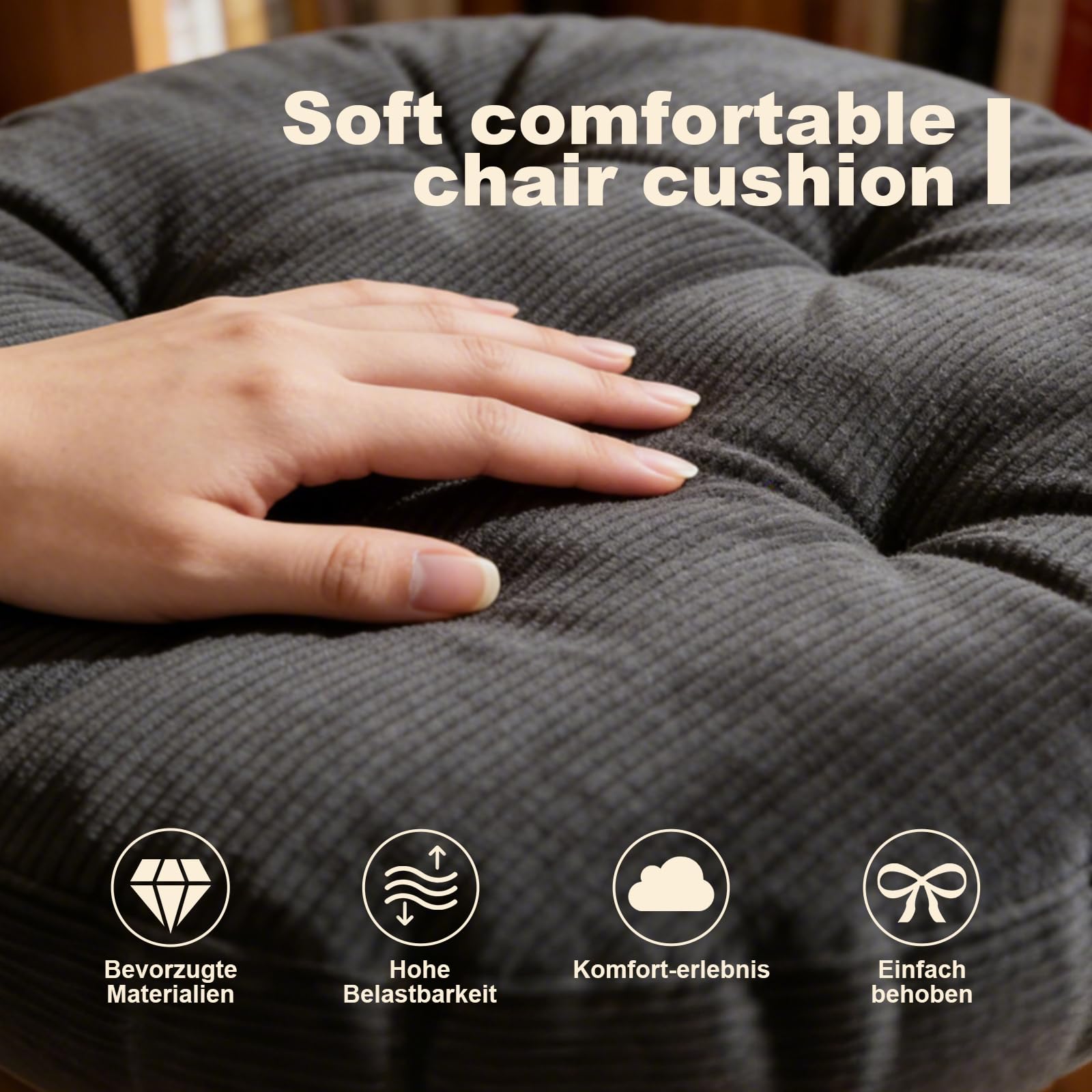 Générique Coussin D'assise Rond en Velours Côtelé,Coussin De Chaise Moelleux,Antidérapant Et Lavable Coussin De Sol Rond,D'extérieur D'intérieur pour Chaises Tabourets, Salon,Blanc,60x60x8cm