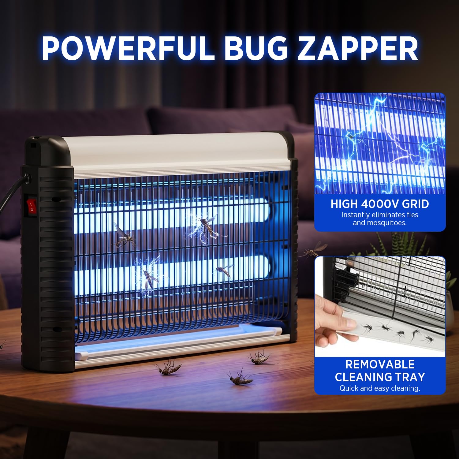 Insetticida elettrico 35 W, lampada UV per zanzare, 4000 V, per interni ed esterni, trappola per mosche, senza sostanze chimiche, efficace contro zanzare, mosche e tarme, copertura 80 m²