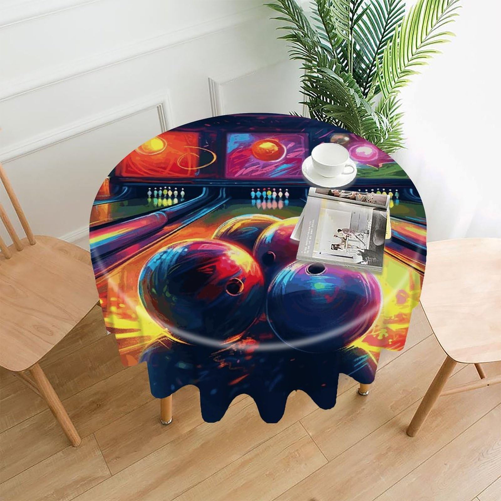 FodPand Bowling Balls Round Tablecloth - 60 Inch Premium Polyester Table Cloth, Fashion Wrinkle Resistant Decorative Table Cover for Dining Kitchen Party Buffet Tables